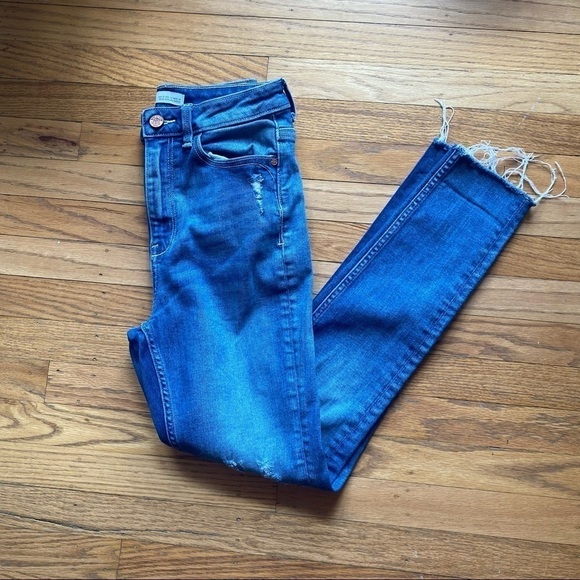 ZARA High Rise Distressed Raw Hem Skinny Jeans - Picture 9 of 9